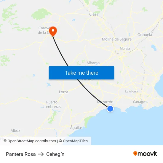 Pantera Rosa to Cehegín map