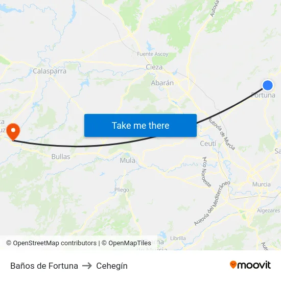 Baños de Fortuna to Cehegín map