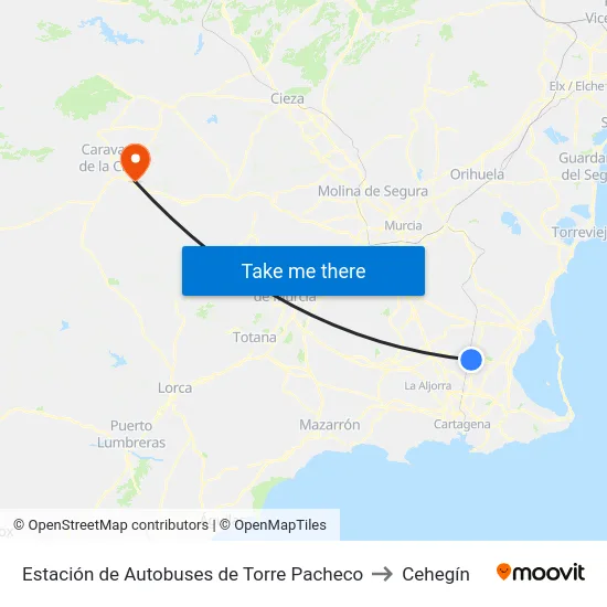 Estación de Autobuses de Torre Pacheco to Cehegín map