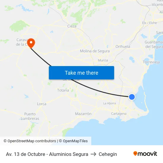 Av. 13 de Octubre - Aluminios Segura to Cehegín map