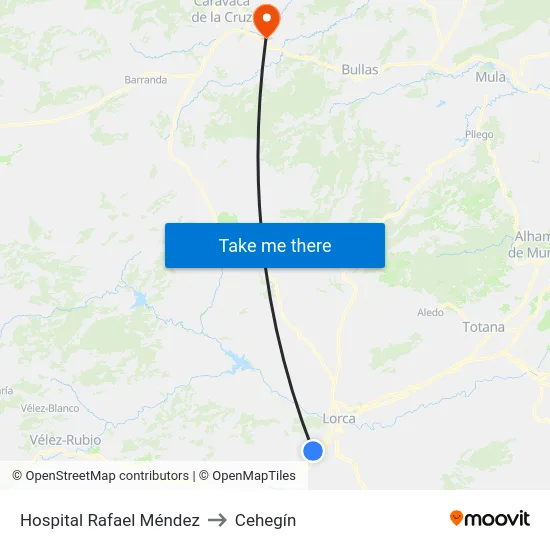 Hospital Rafael Méndez to Cehegín map