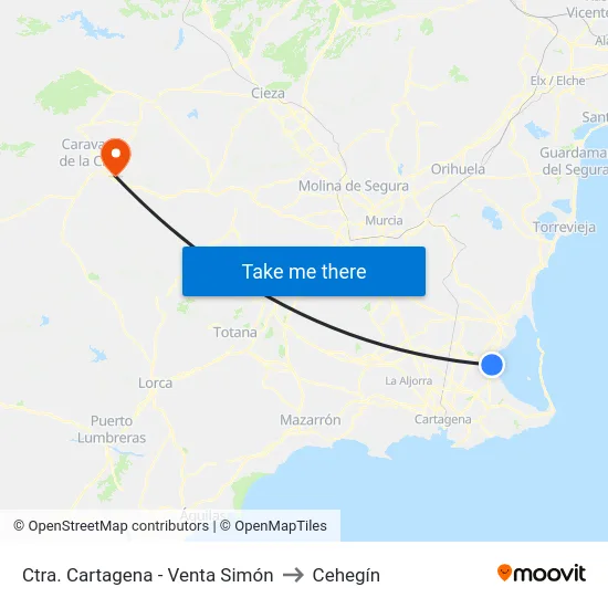 Ctra. Cartagena - Venta Simón to Cehegín map
