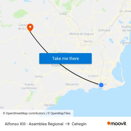Alfonso XIII - Asamblea Regional to Cehegín map