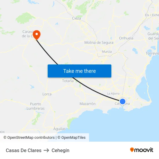 Casas De Clares to Cehegín map