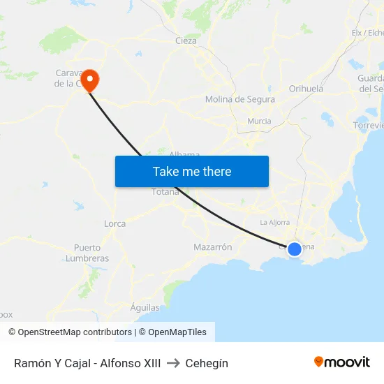 Ramón Y Cajal - Alfonso XIII to Cehegín map