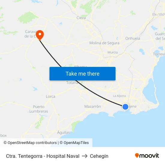 Ctra. Tentegorra - Hospital Naval to Cehegín map