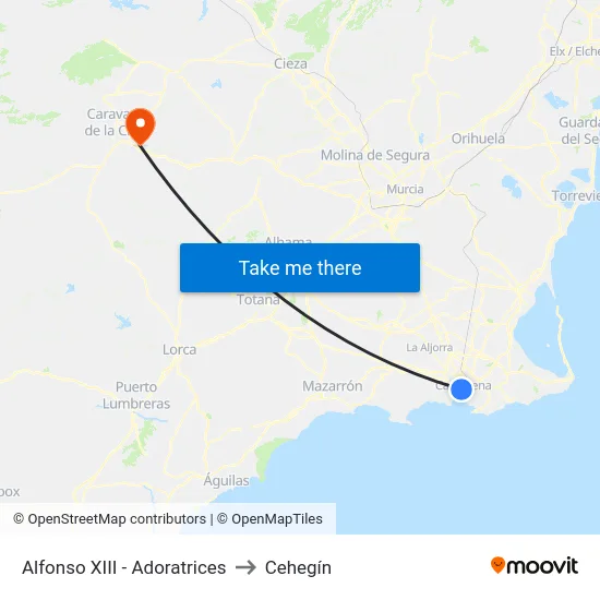Alfonso XIII - Adoratrices to Cehegín map