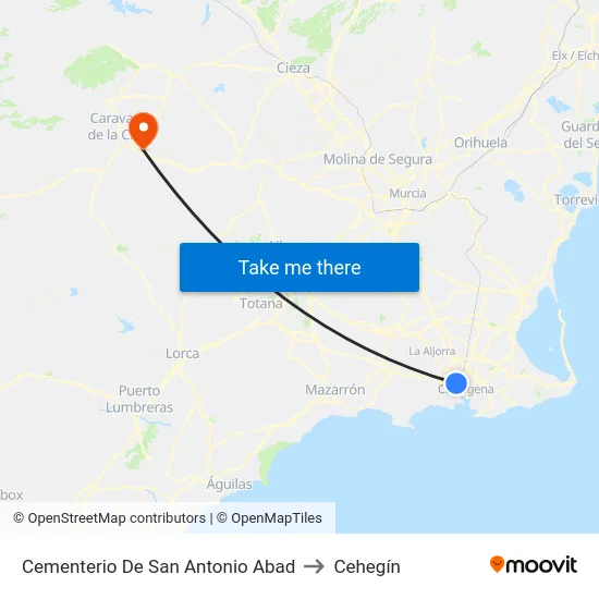 Cementerio De San Antonio Abad to Cehegín map