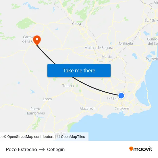 Pozo Estrecho to Cehegín map