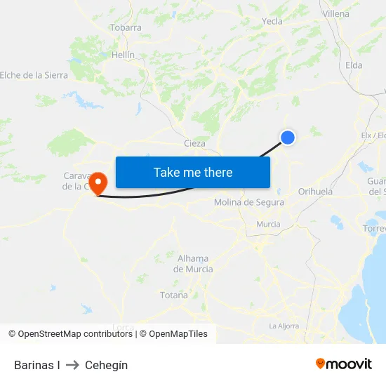 Barinas I to Cehegín map