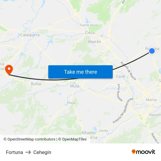 Fortuna to Cehegín map