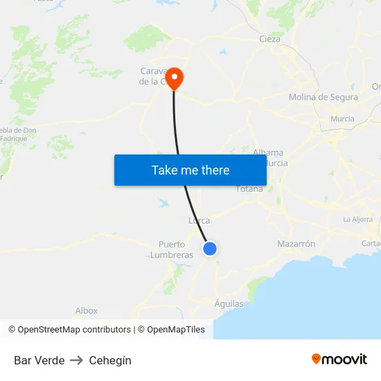 Bar Verde to Cehegín map