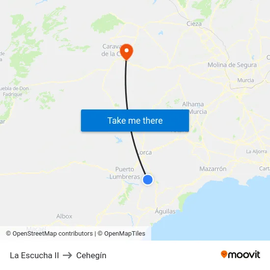 La Escucha II to Cehegín map