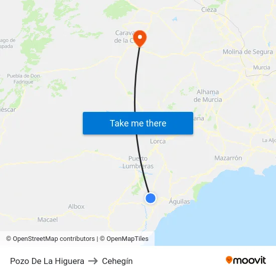 Pozo De La Higuera to Cehegín map