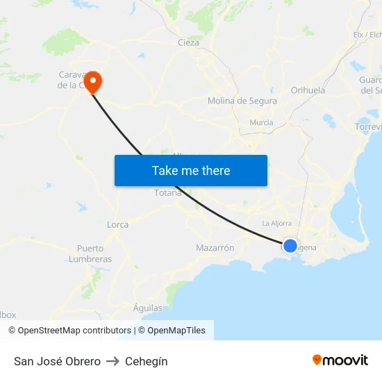 San José Obrero to Cehegín map