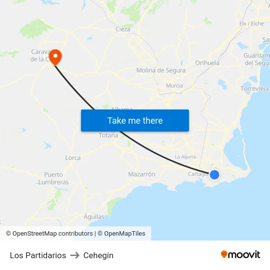 Los Partidarios to Cehegín map