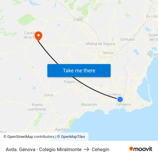Avda. Génova - Colegio Miralmonte to Cehegín map