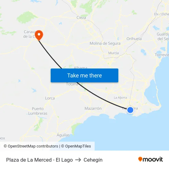 Plaza de La Merced - El Lago to Cehegín map