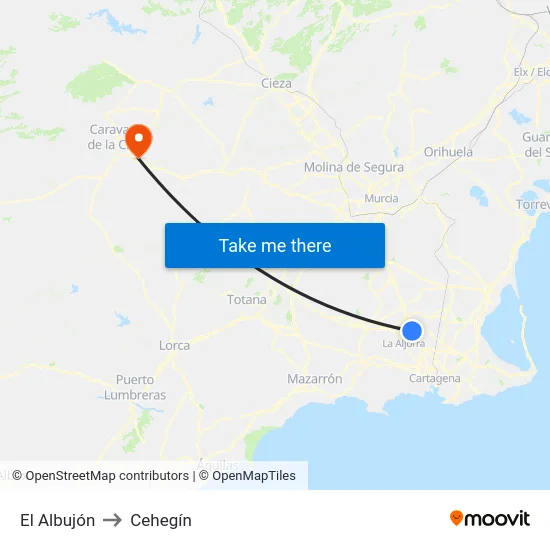 El Albujón to Cehegín map