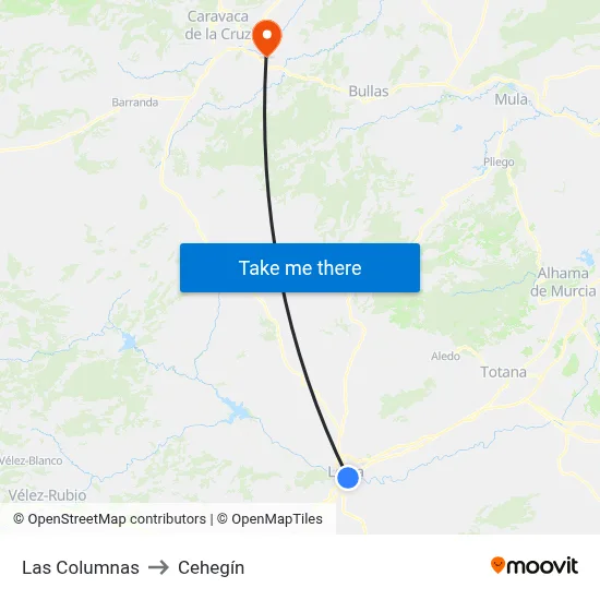 Las Columnas to Cehegín map