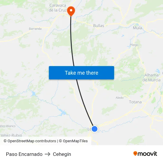 Paso Encarnado to Cehegín map