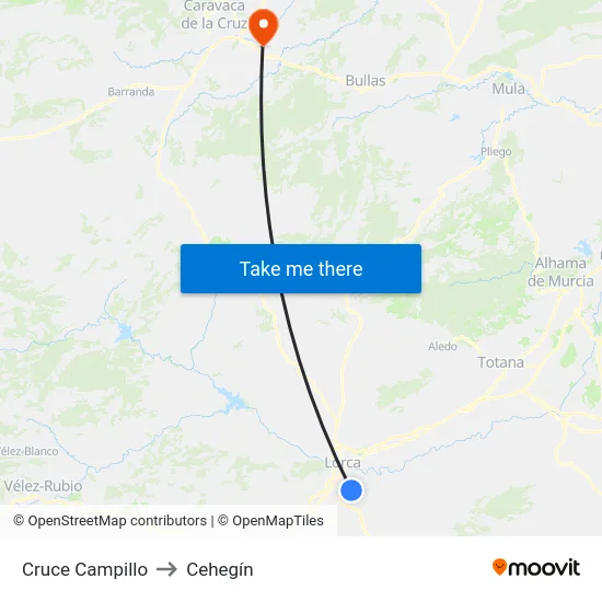 Cruce Campillo to Cehegín map