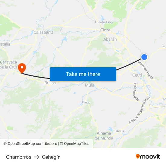 Chamorros to Cehegín map