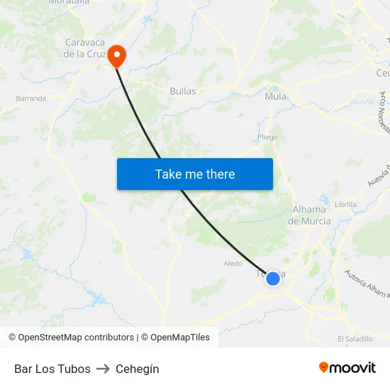 Bar Los Tubos to Cehegín map