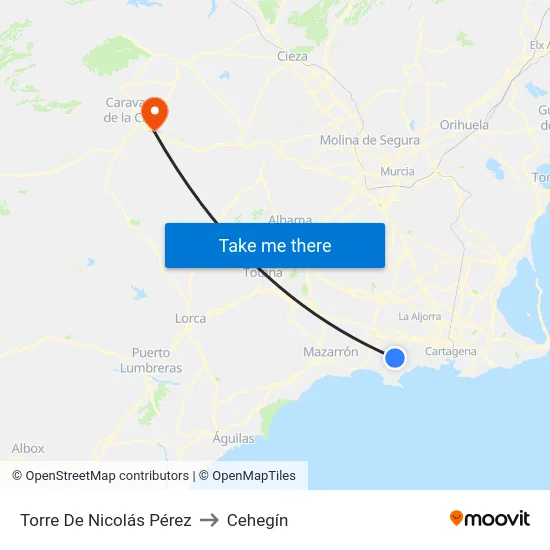 Torre De Nicolás Pérez to Cehegín map