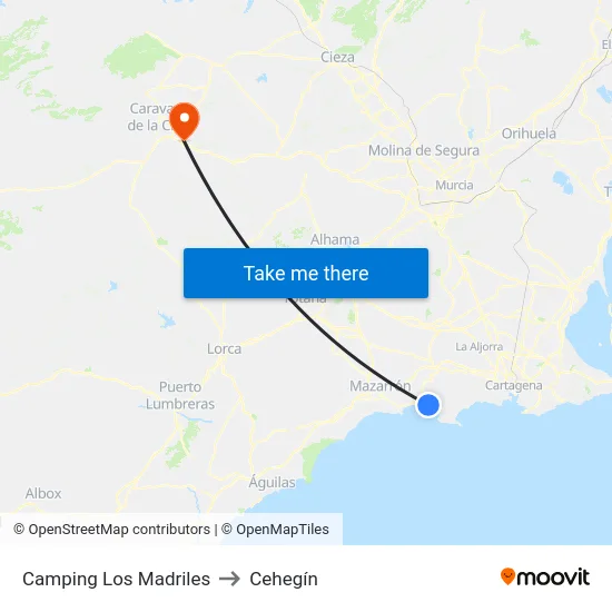 Camping Los Madriles to Cehegín map