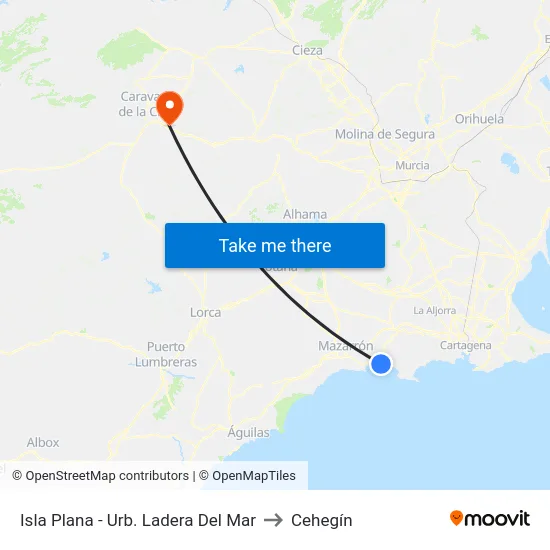 Isla Plana - Urb. Ladera Del Mar to Cehegín map