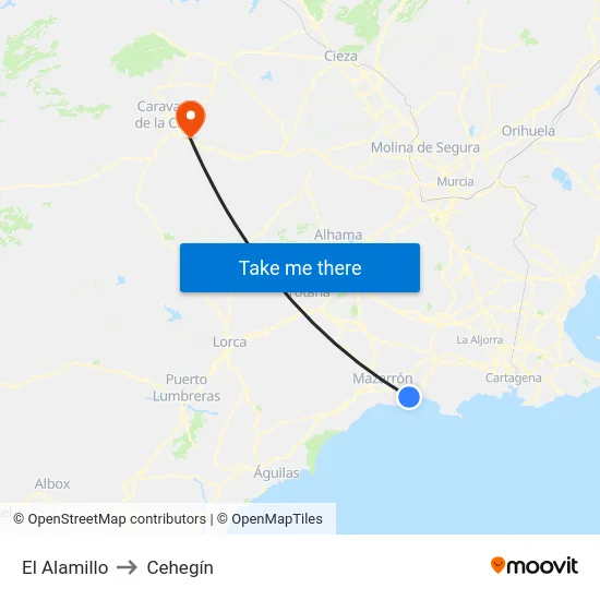 El Alamillo to Cehegín map