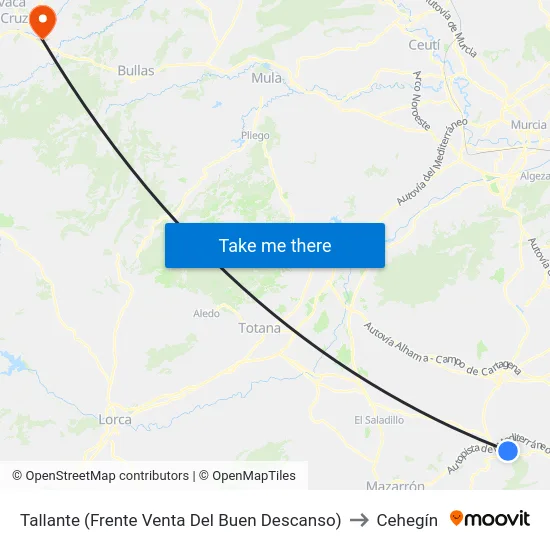 Tallante (Frente Venta Del Buen Descanso) to Cehegín map