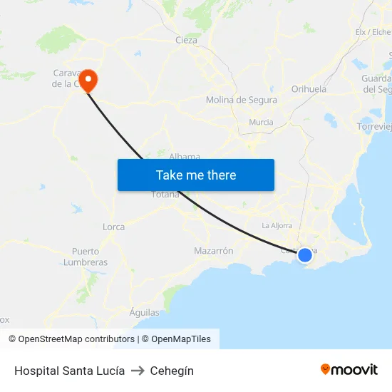 Hospital Santa Lucía to Cehegín map
