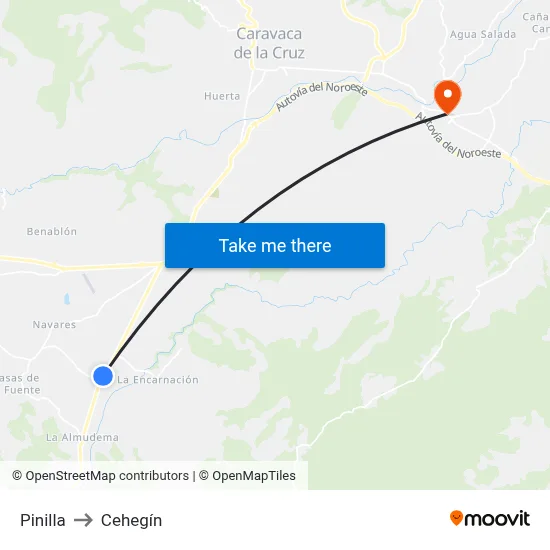 Pinilla to Cehegín map