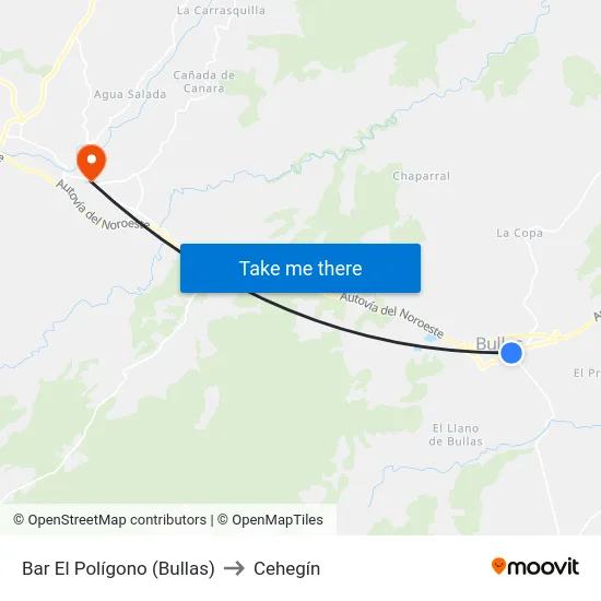 Bar El Polígono (Bullas) to Cehegín map