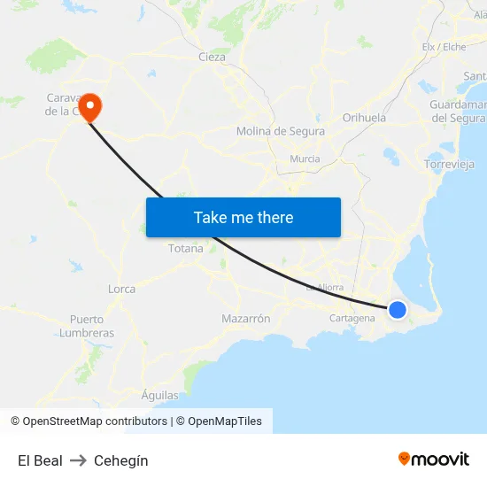 El Beal to Cehegín map