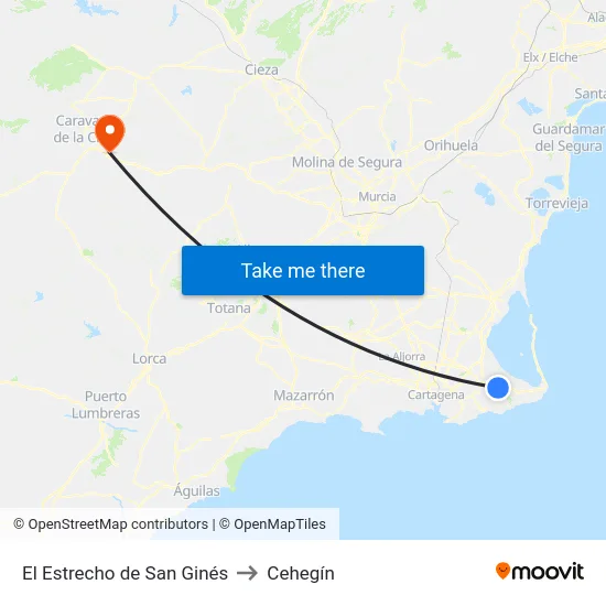 El Estrecho de San Ginés to Cehegín map