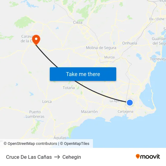 Cruce De Las Cañas to Cehegín map