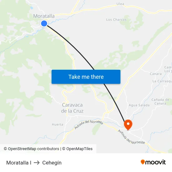 Moratalla I to Cehegín map