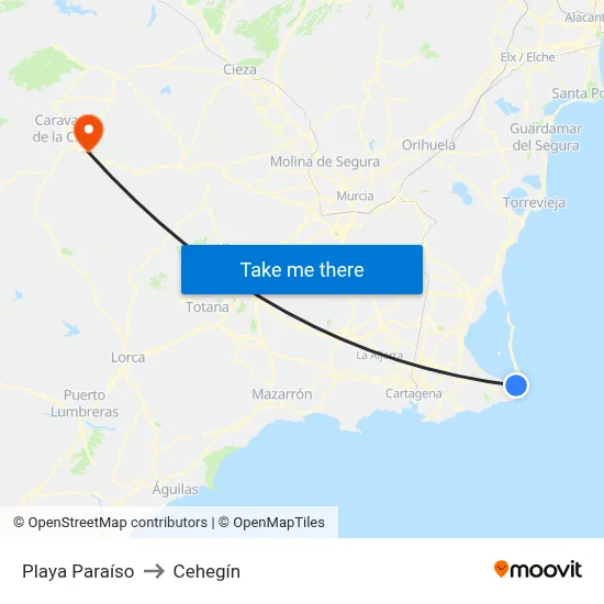 Playa Paraíso to Cehegín map