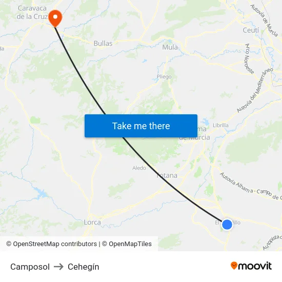 Camposol to Cehegín map
