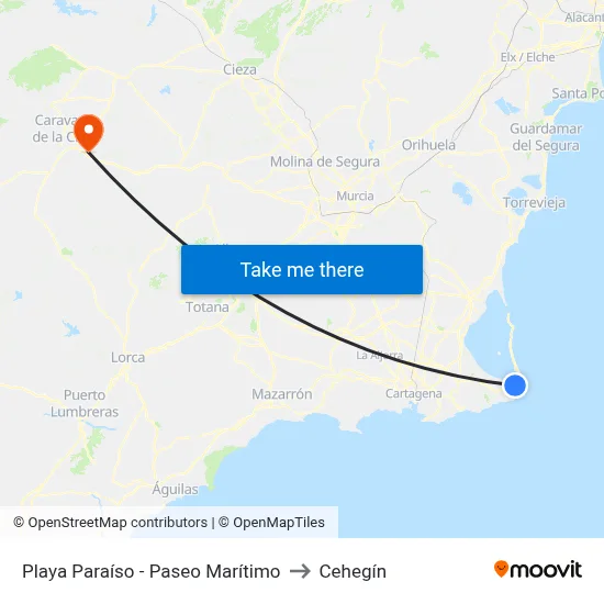 Playa Paraíso - Paseo Marítimo to Cehegín map