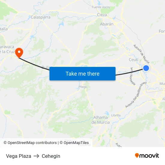 Vega Plaza to Cehegín map