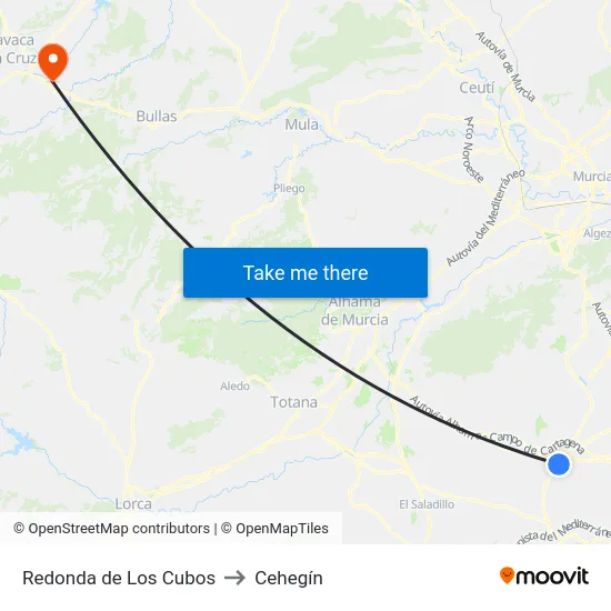 Redonda de Los Cubos to Cehegín map