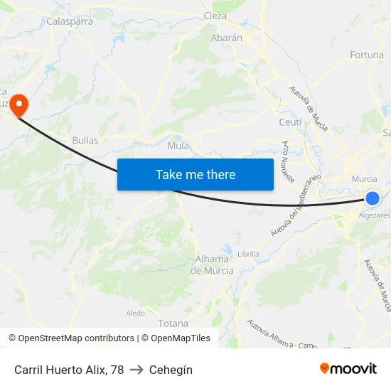 Carril Huerto Alix, 78 to Cehegín map