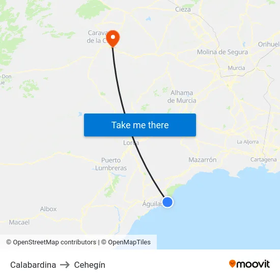 Calabardina to Cehegín map