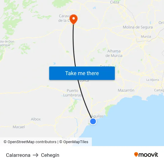 Calarreona to Cehegín map