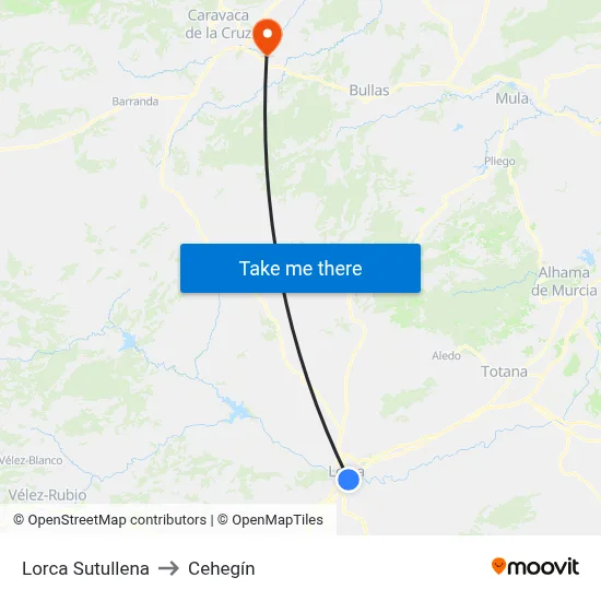 Lorca Sutullena to Cehegín map