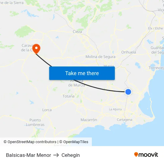 Balsicas-Mar Menor to Cehegín map